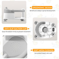 Himold bath seat shows four suction cups for stability on smooth surfaces.