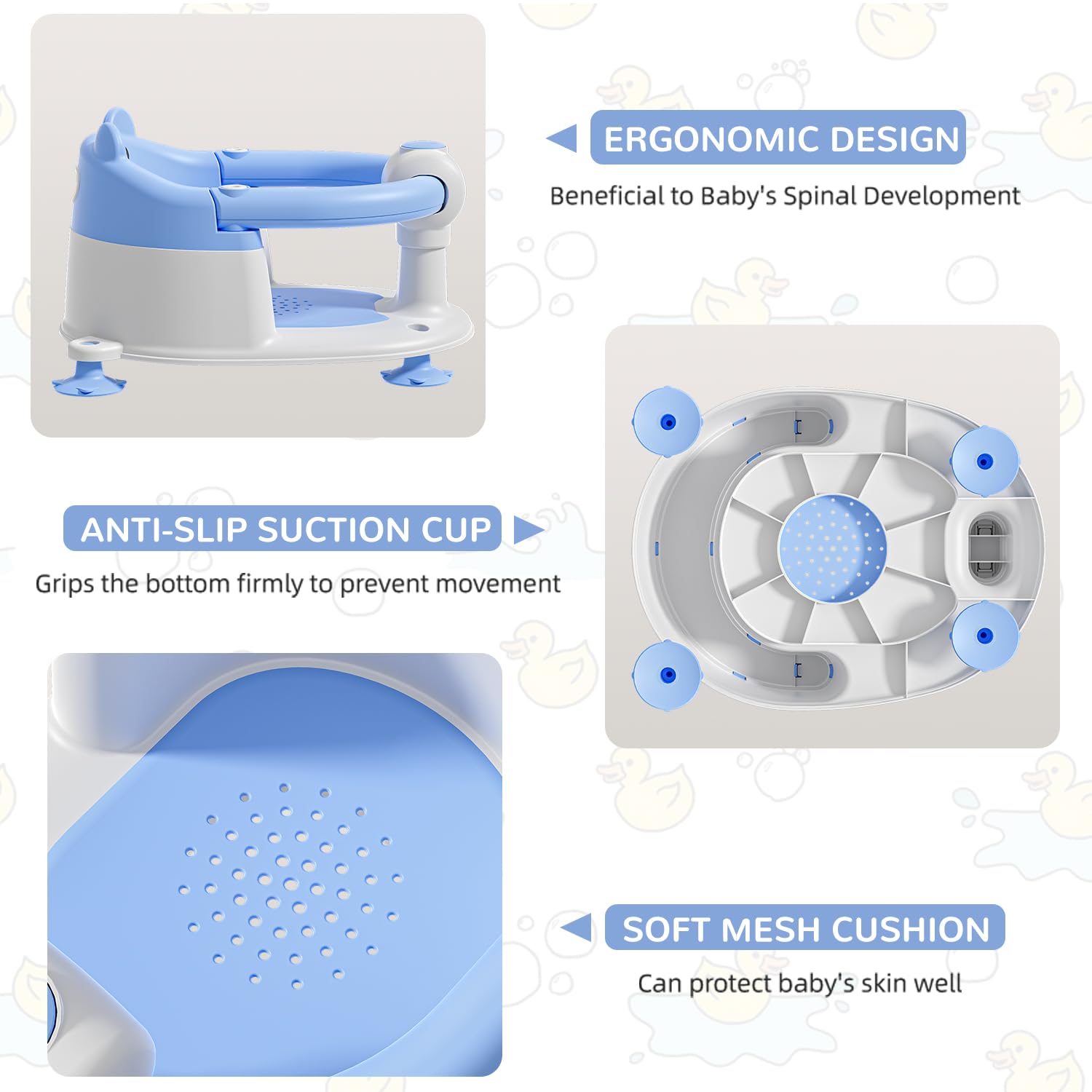 Himold blue soft cushion enhances baby comfort during baths.