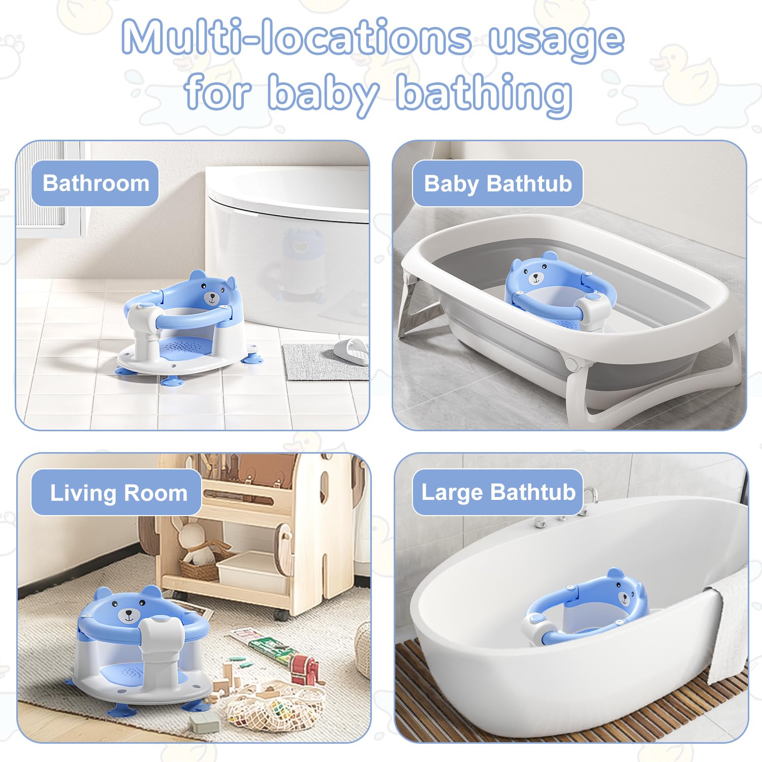 Himold bath seat in use demonstrates safe seating in a bathtub.