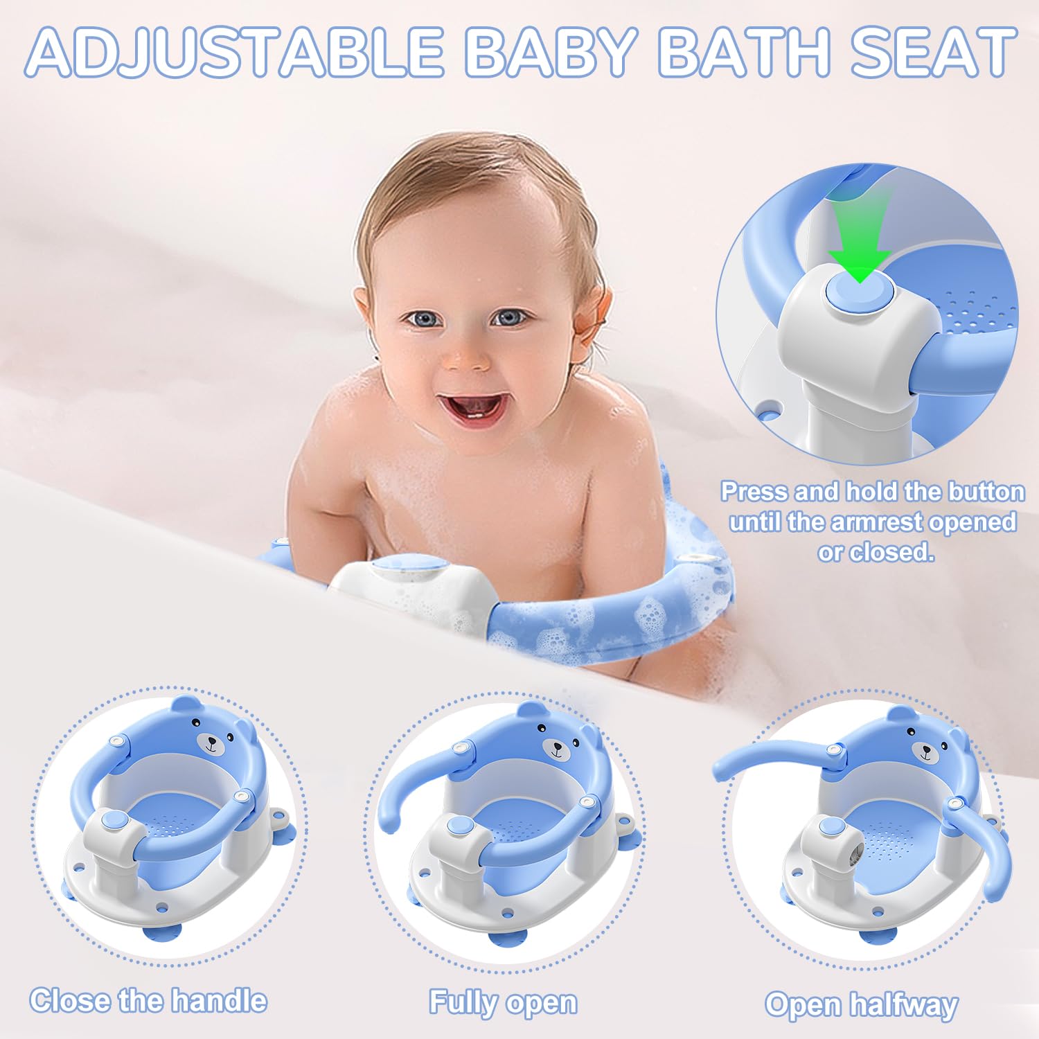 Himold bear-design bath seat adds fun to bath time for baby.