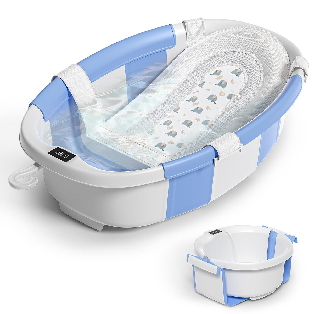 Himold collapsible baby bathtub with roomy interior supports growing babies during baths