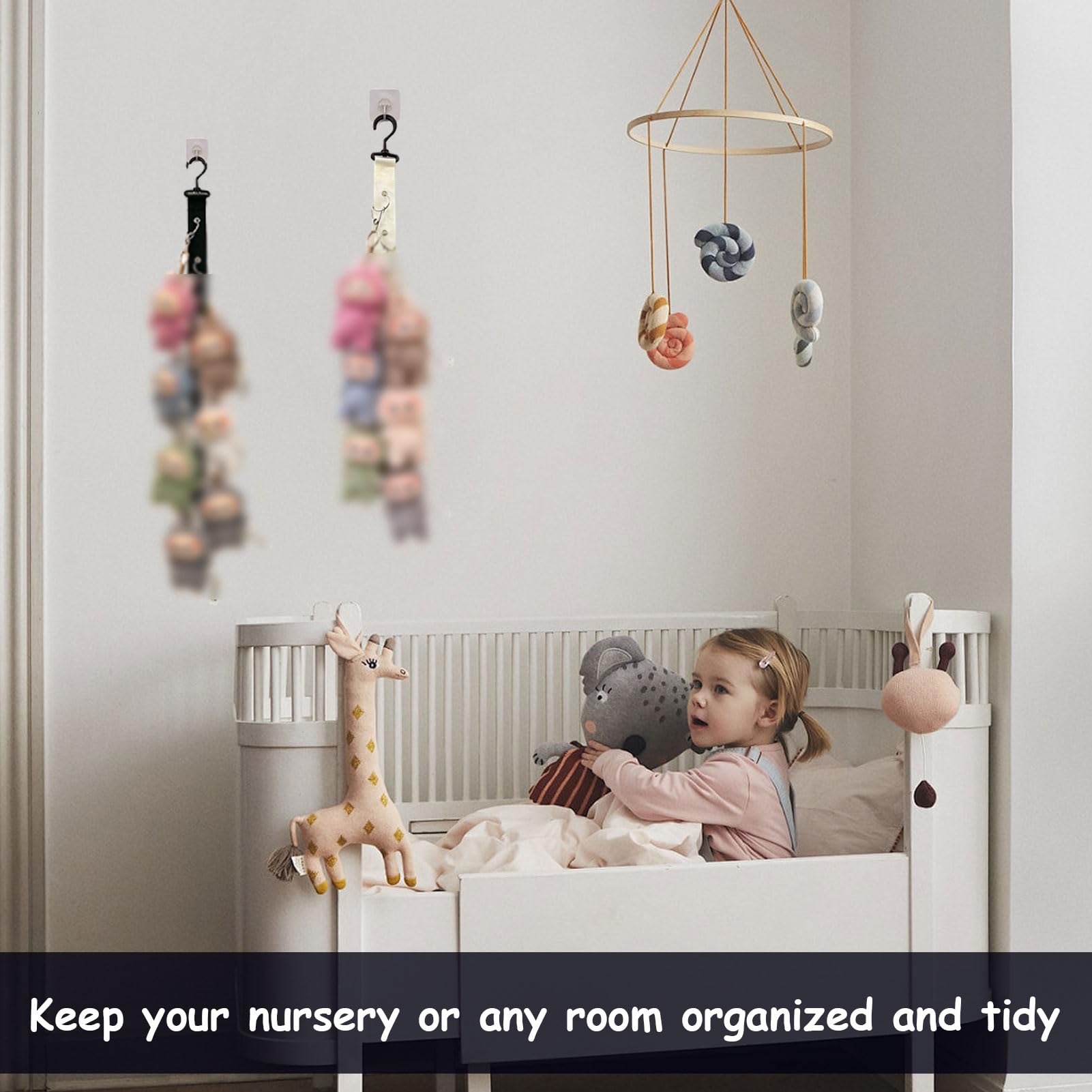 Hinbkenla plush toy display ideal for nursery or playroom wall decor.