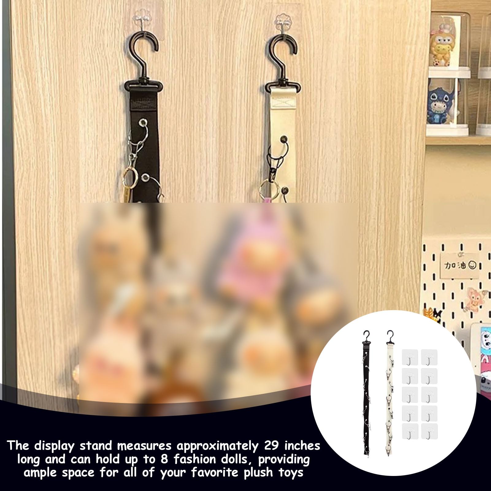 Hinbkenla ten hooks allow flexible toy arrangement and decor options.