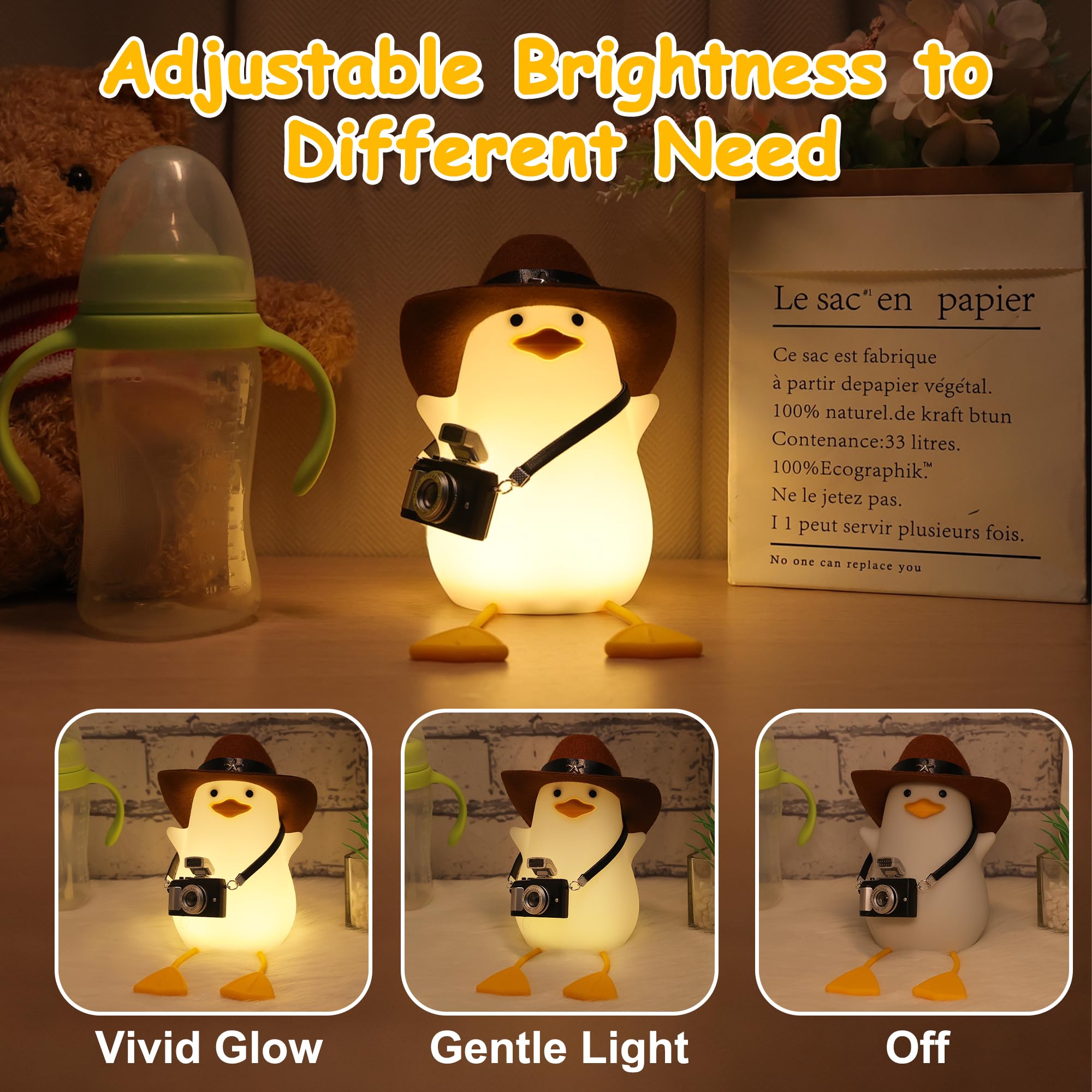 Hinittey Cowboy Duck Night Light offers a dimmer for adjustable brightness.