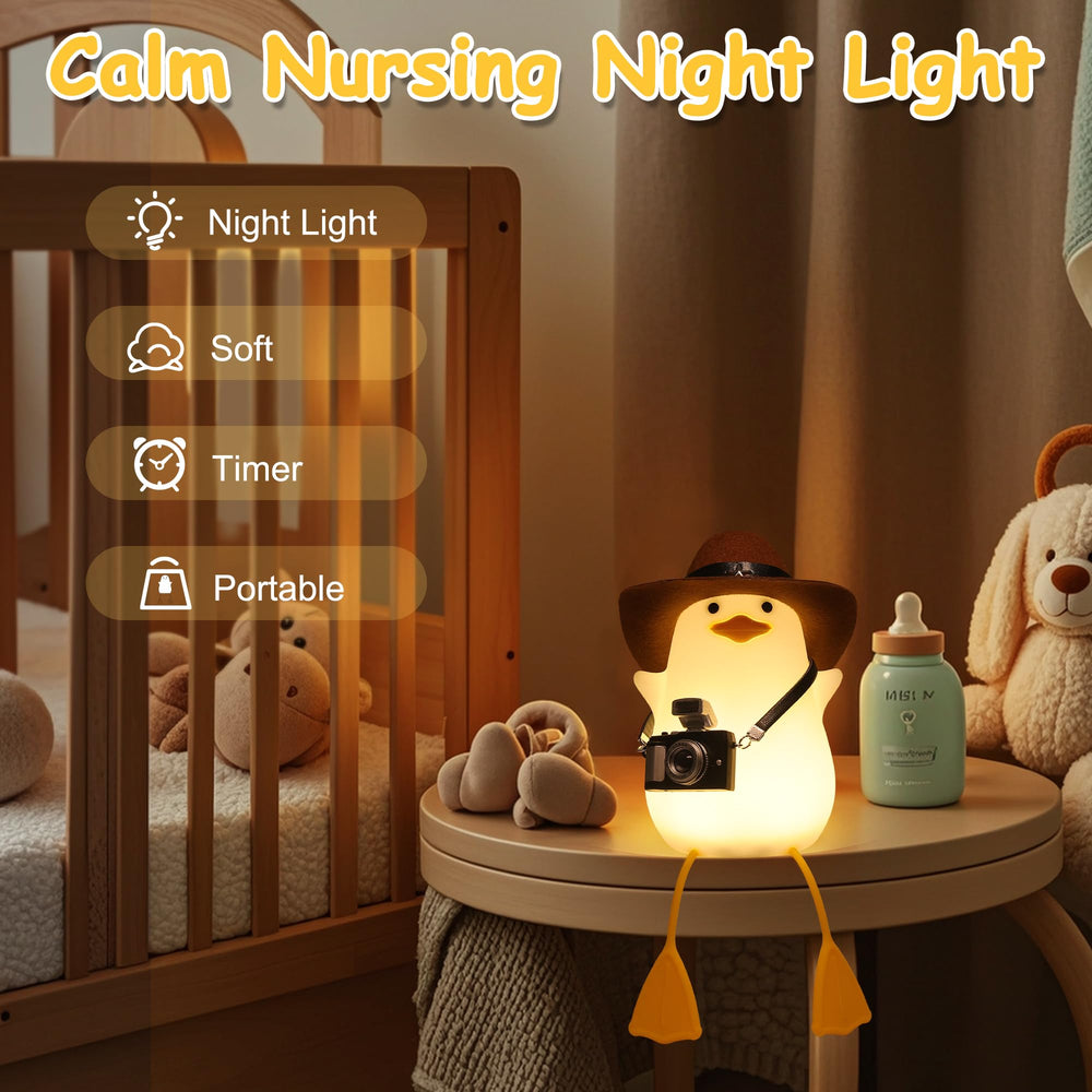 Hinittey Cowboy Duck Night Light has a rechargeable battery for cord-free use.