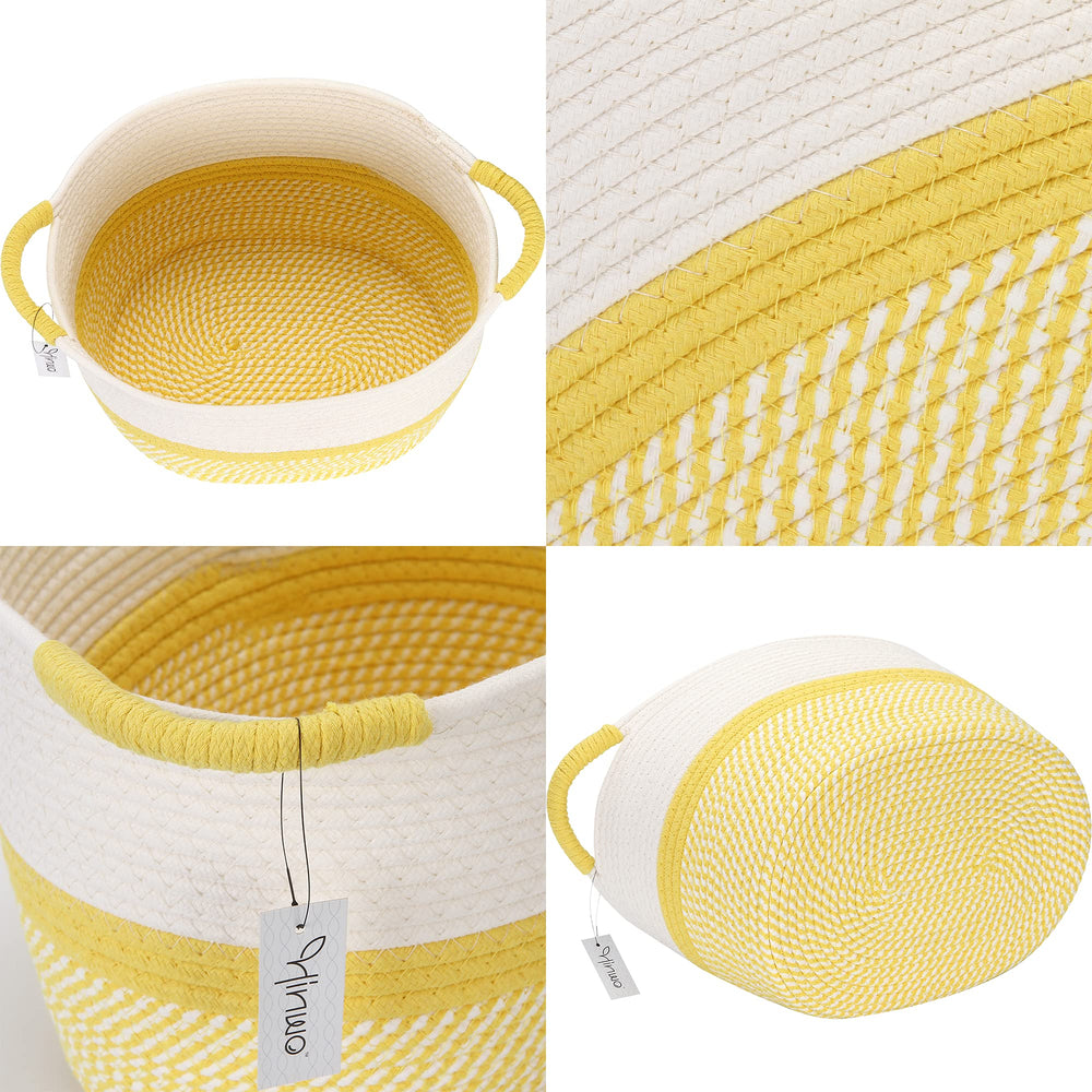 Hinwo textured rope basket in use illustrates versatile home organization and decor appeal.