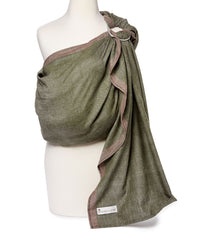 Hip Baby Wrap olive ring sling closeup shows breathable cotton for comfortable baby wearing.
