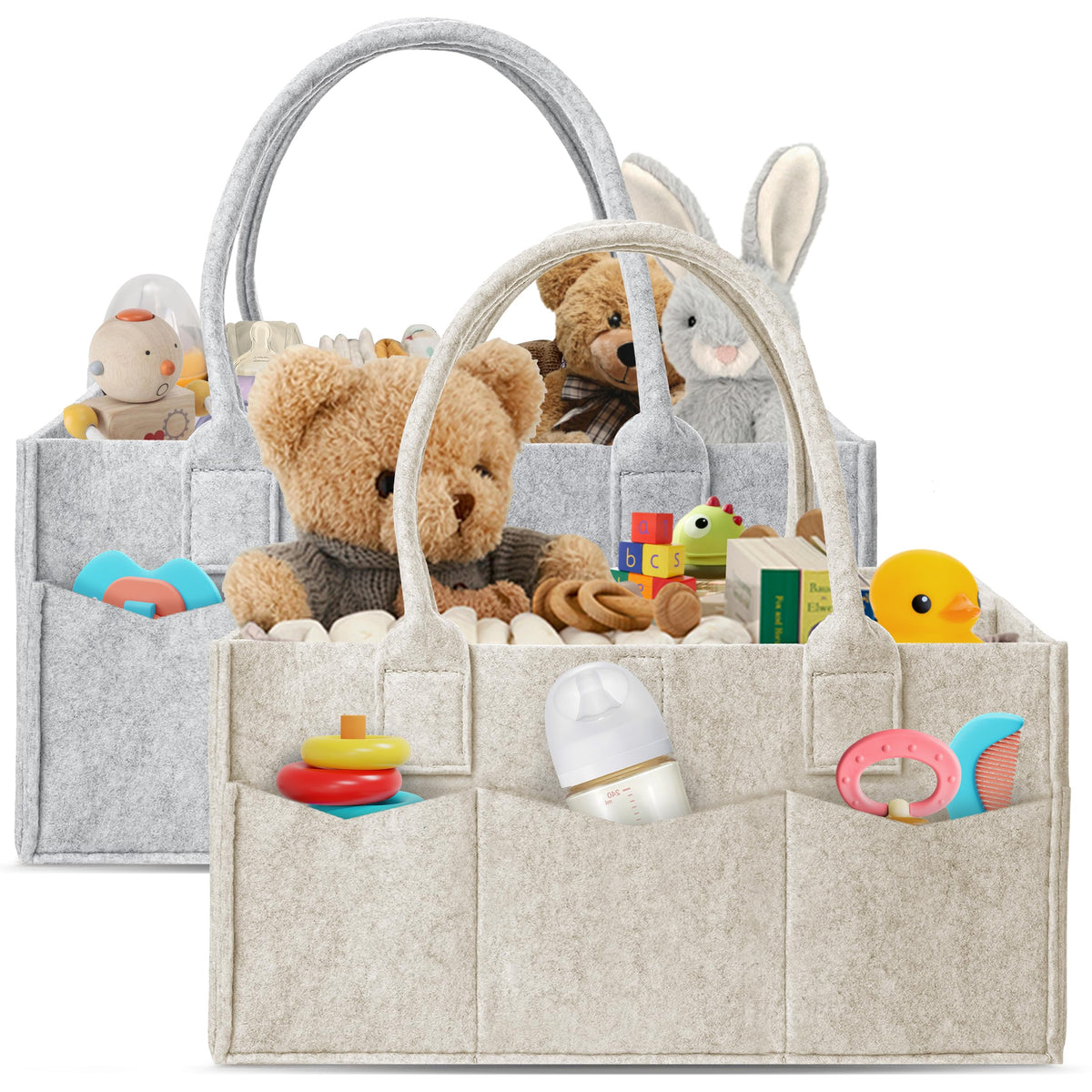HIPHOP PANDA 2pack diaper caddies shown in a nursery storage setup for easy diaper and wipe access.