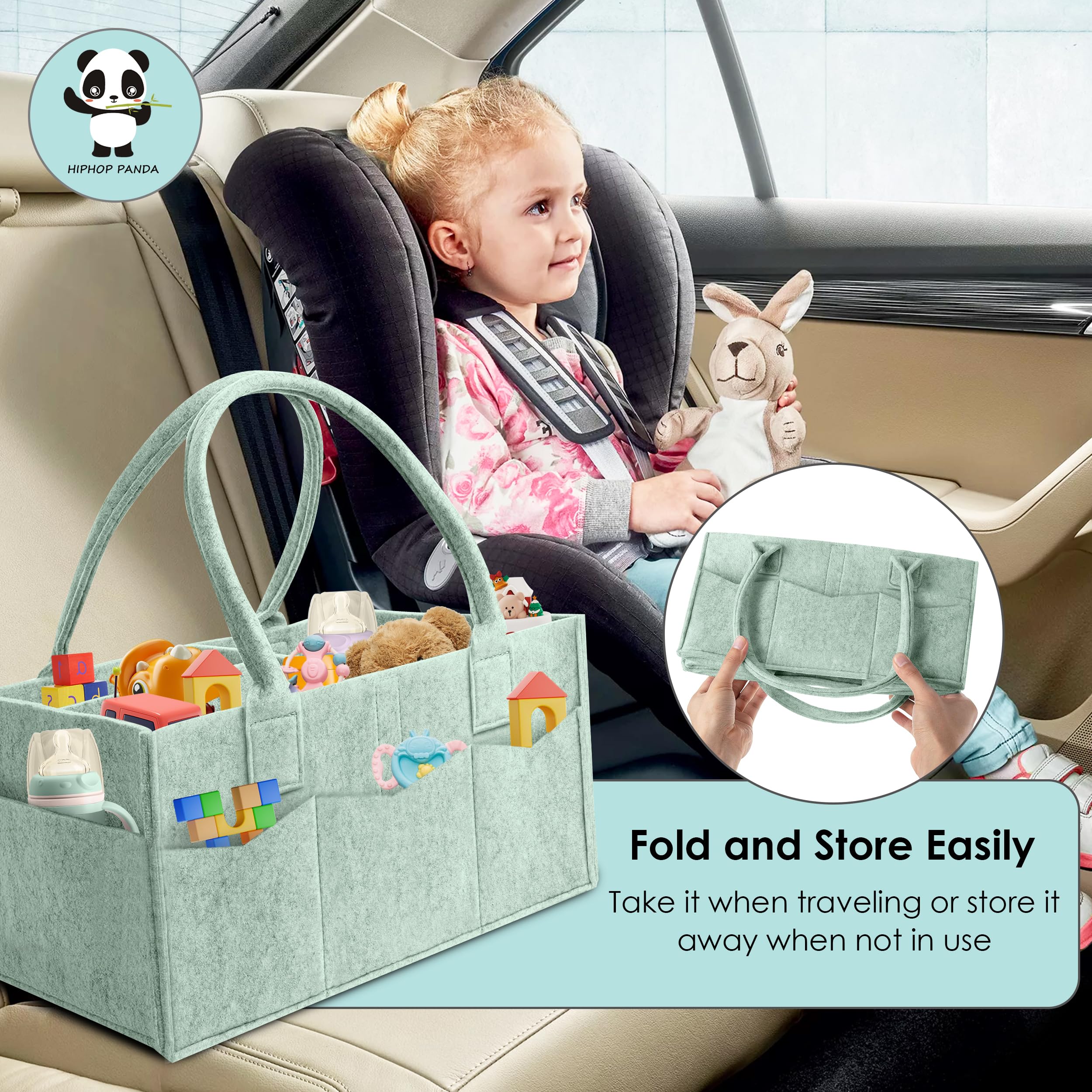 HIPHOP PANDA diaper caddy car-travel setup keeps baby essentials within reach.