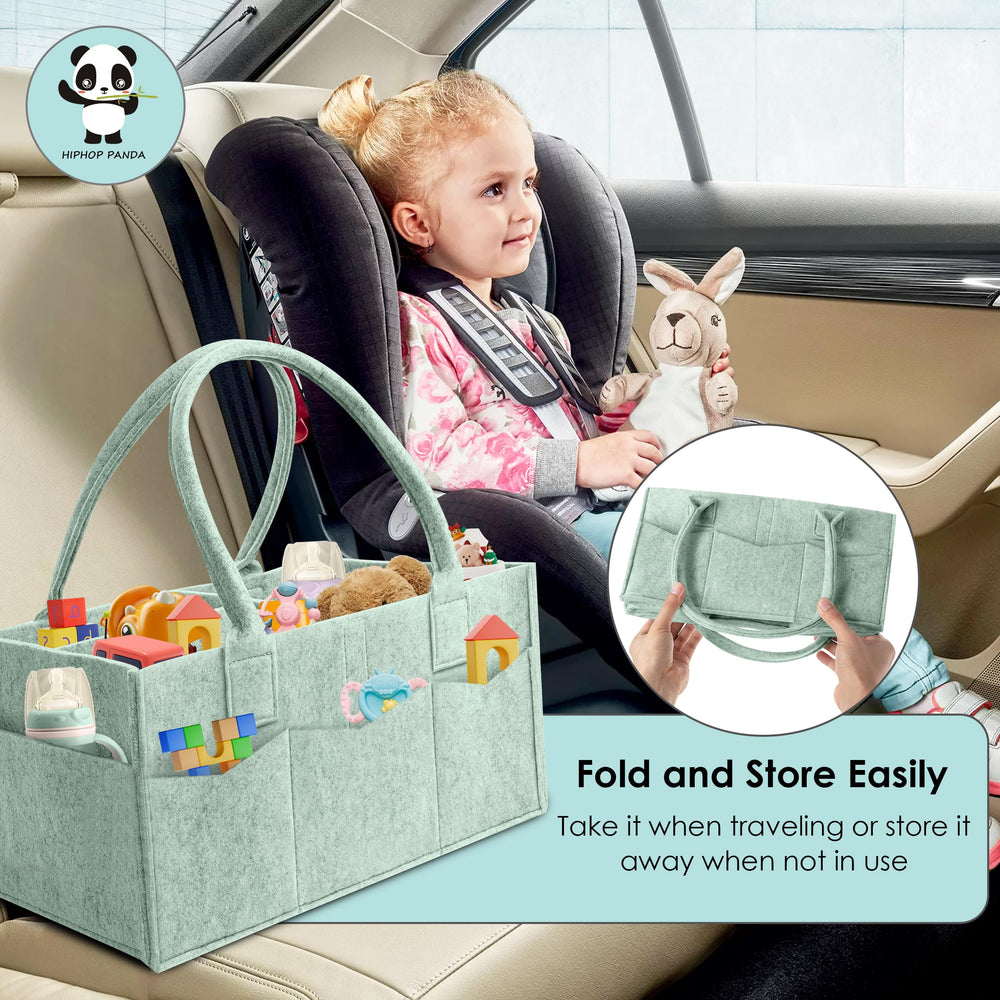HIPHOP PANDA diaper caddy car-travel setup keeps baby essentials within reach.
