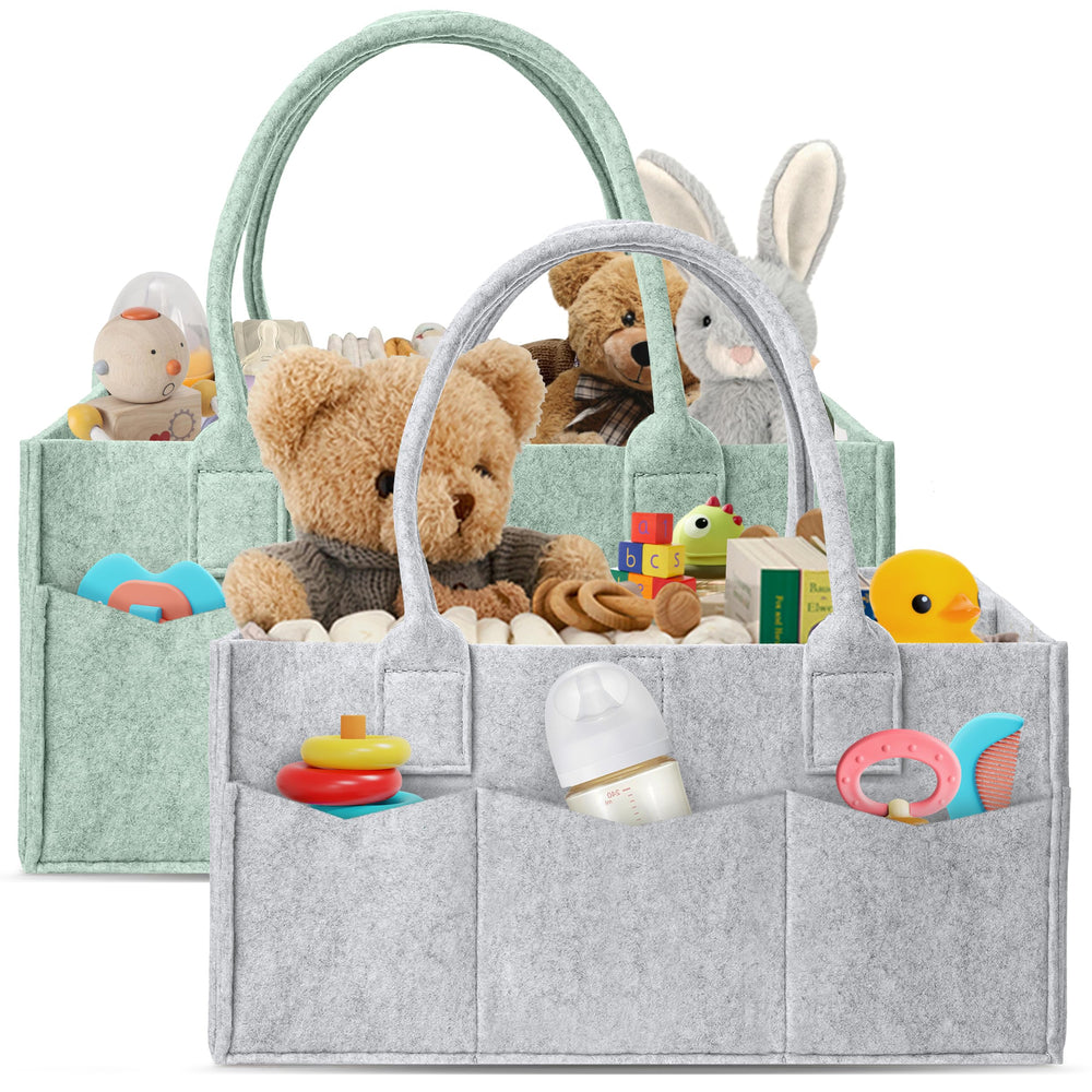 HIPHOP PANDA 2-Pack diaper caddy in grey-green front view for easy nursery organization.