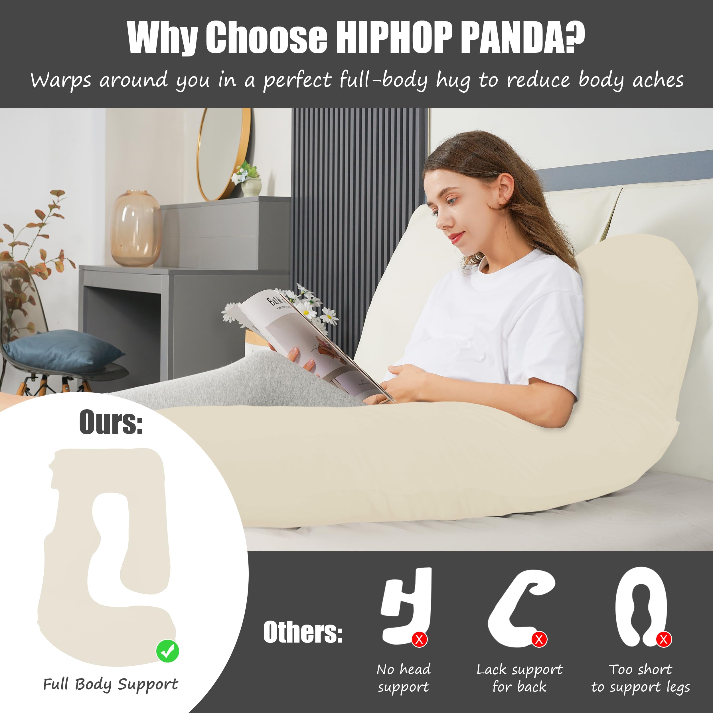 HIPHOP PANDA 57-inch size fits most beds and body types.
