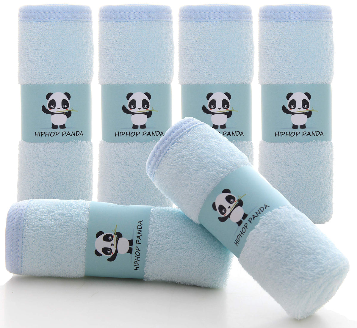HIPHOP PANDA baby washcloths blue, two-layer ultra-soft texture for gentle newborn skincare.