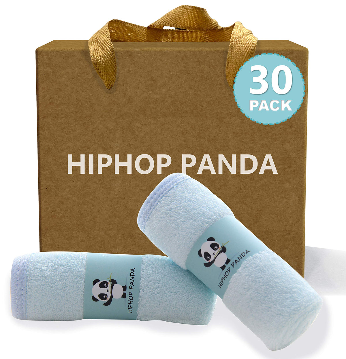 HIPHOP PANDA baby washcloths blue pack; newborn-soft fabric, gentle and absorbent for bath time.