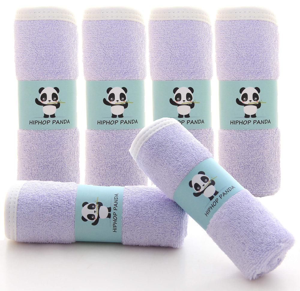 HIPHOP PANDA purple two-layer washcloth for gentle newborn cleansing.