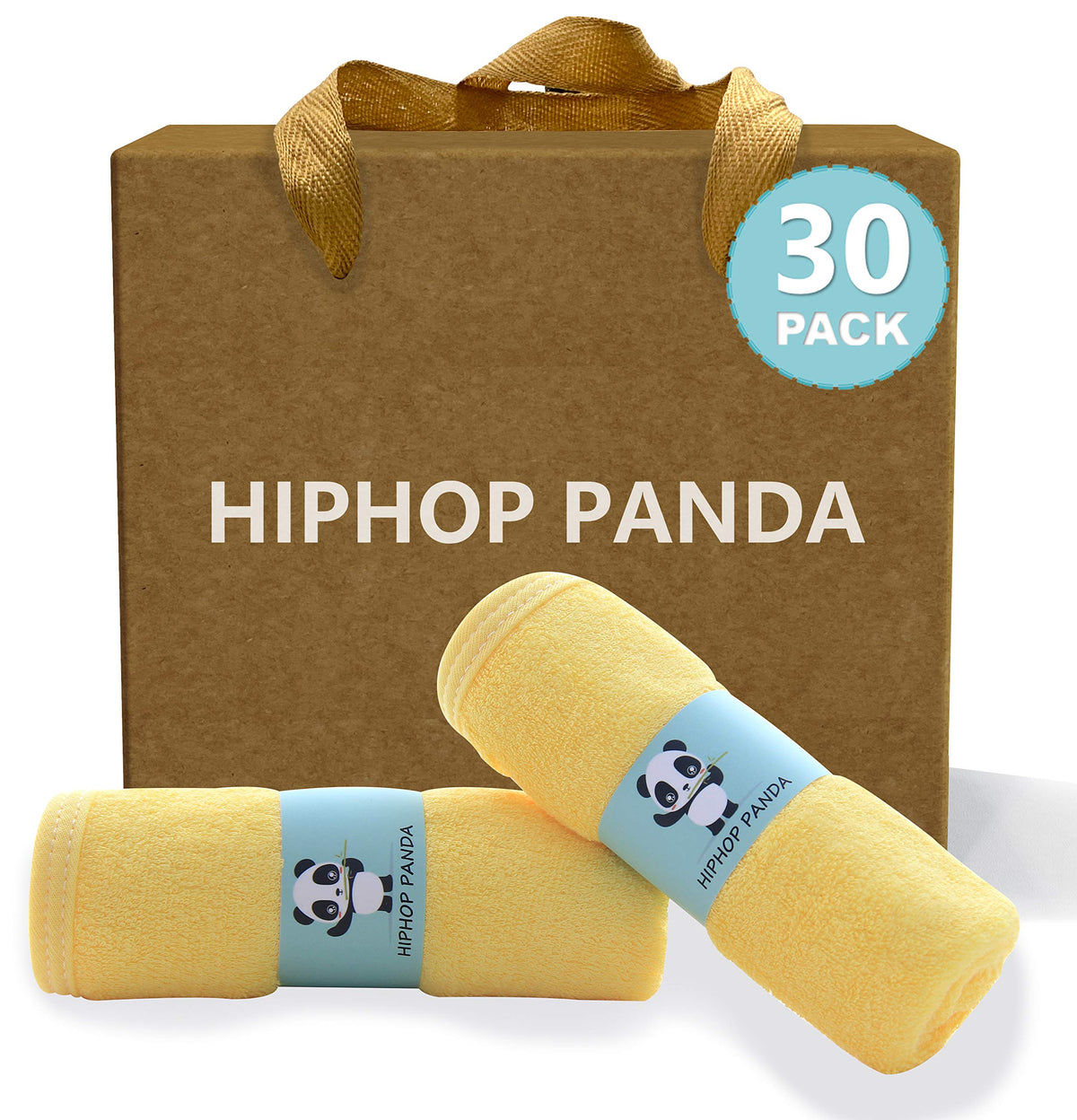 HIPHOP PANDA baby washcloths yellow 2-layer closeup highlights ultra-soft, absorbent fabric for newborn baths