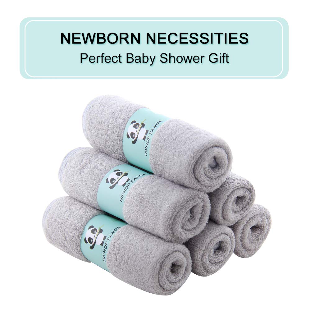 HIPHOP PANDA bamboo-rayon washcloths pack6 grey displayed for gentle newborn care