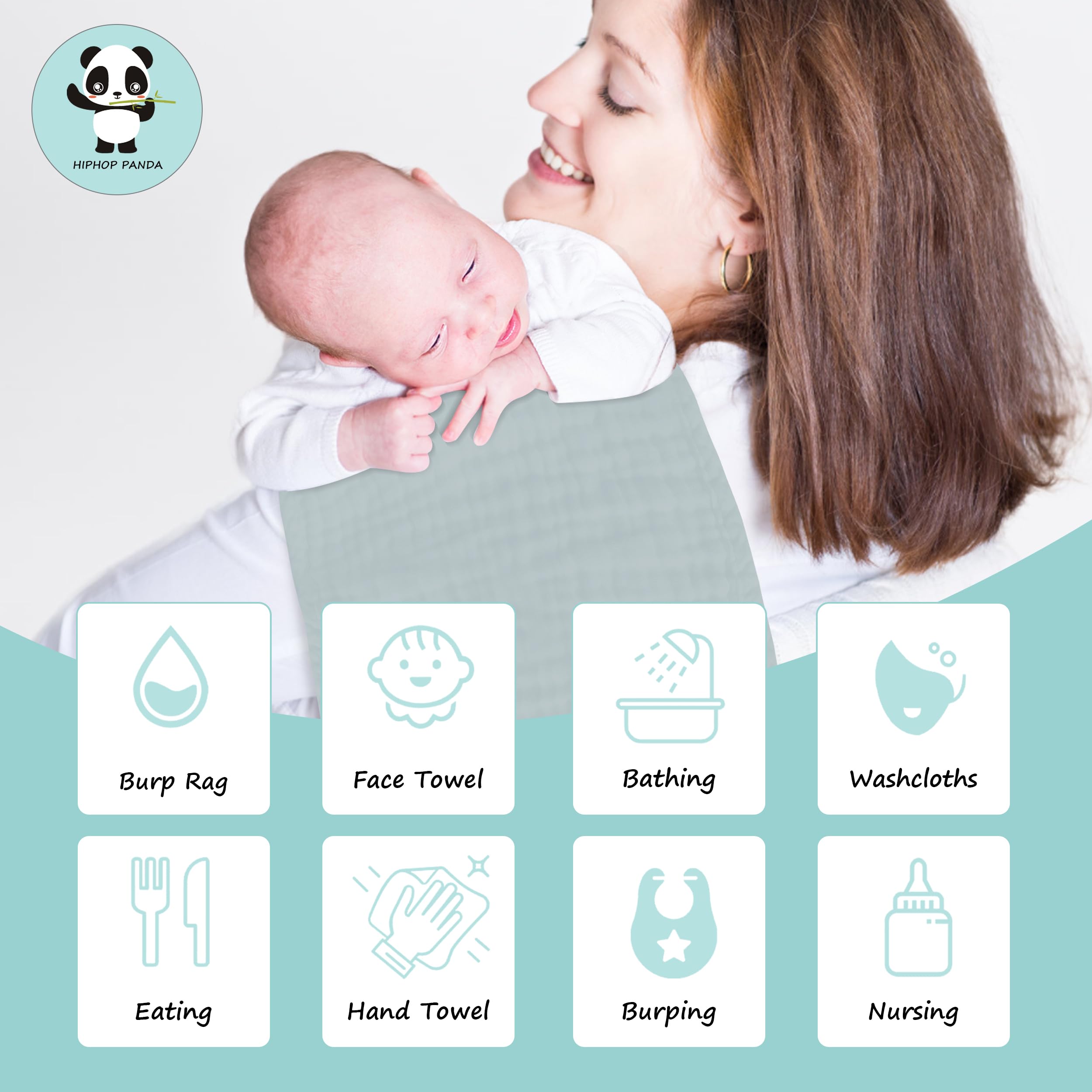 HIPHOP PANDA burp cloth 20x10 inches offers generous coverage for shoulder protection.