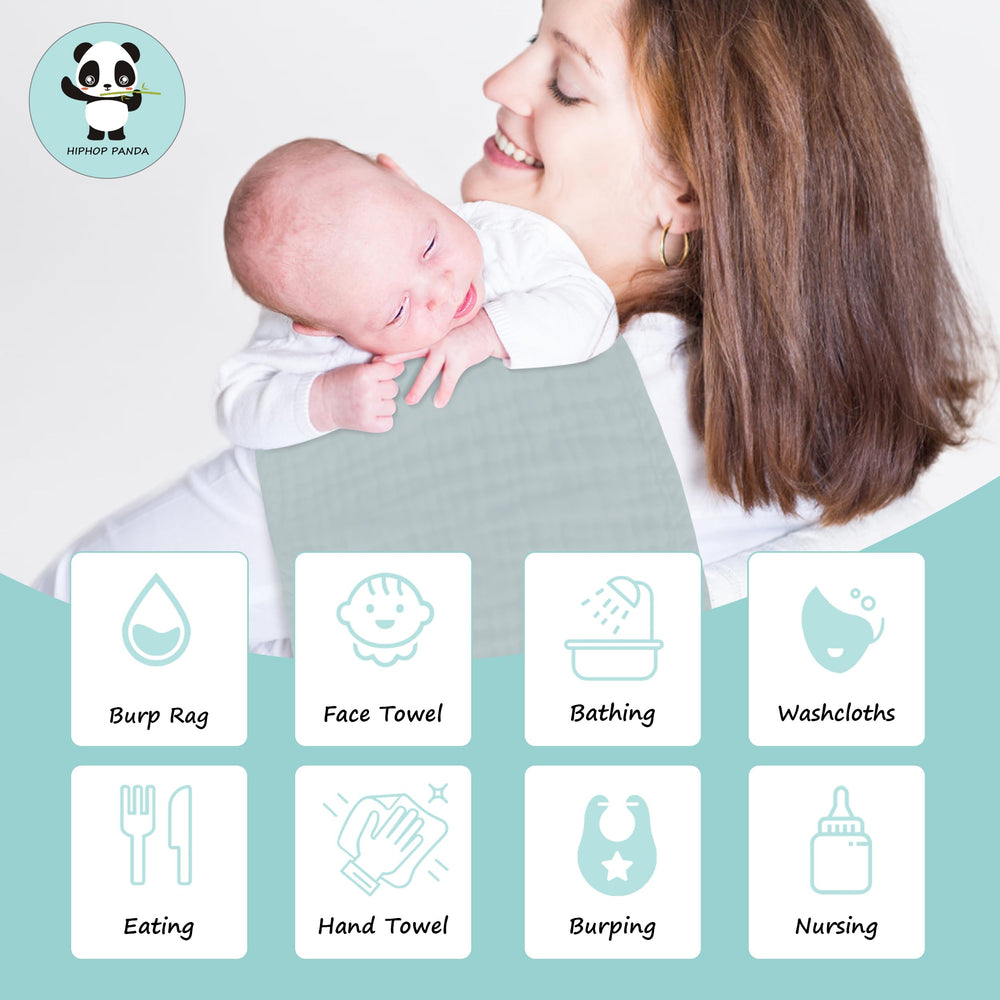 HIPHOP PANDA burp cloth 20x10 inches offers generous coverage for shoulder protection.