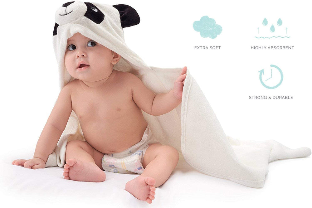 HIPHOP PANDA hooded towel 37.5 by 37.5 inches for newborns and toddlers