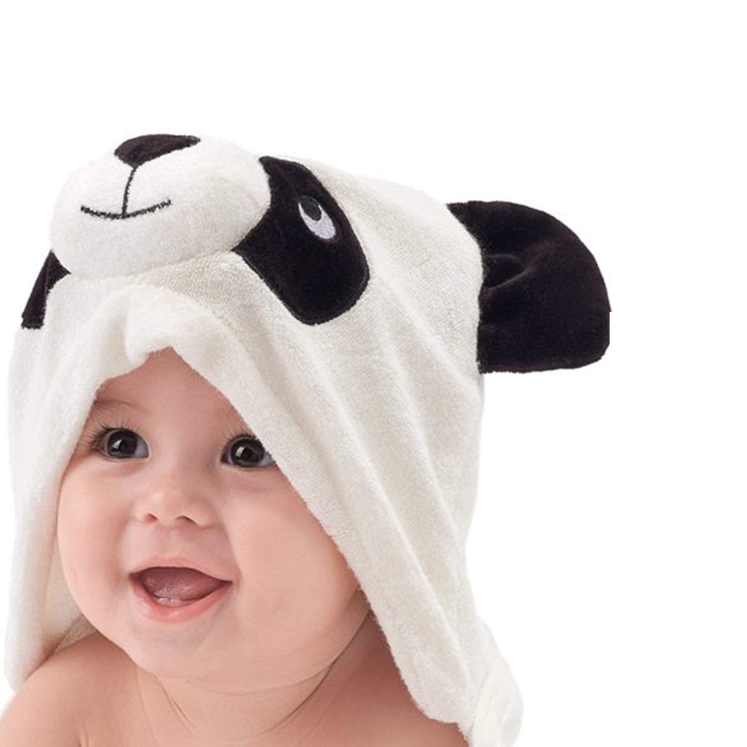 HIPHOP PANDA hooded towel bear ears close-up, plush bamboo fabric, baby-soft