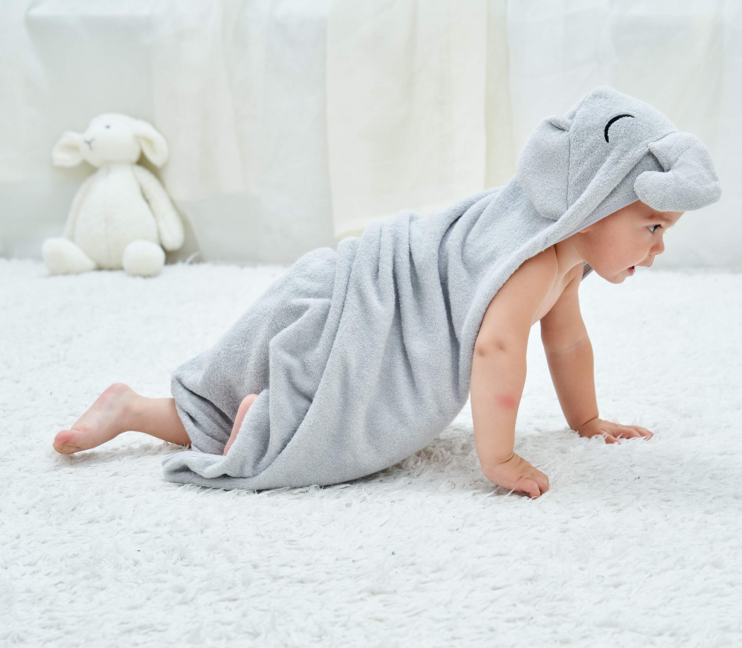 HIPHOP PANDA hooded towel large 37.5 by 37.5 inches for growing babies.