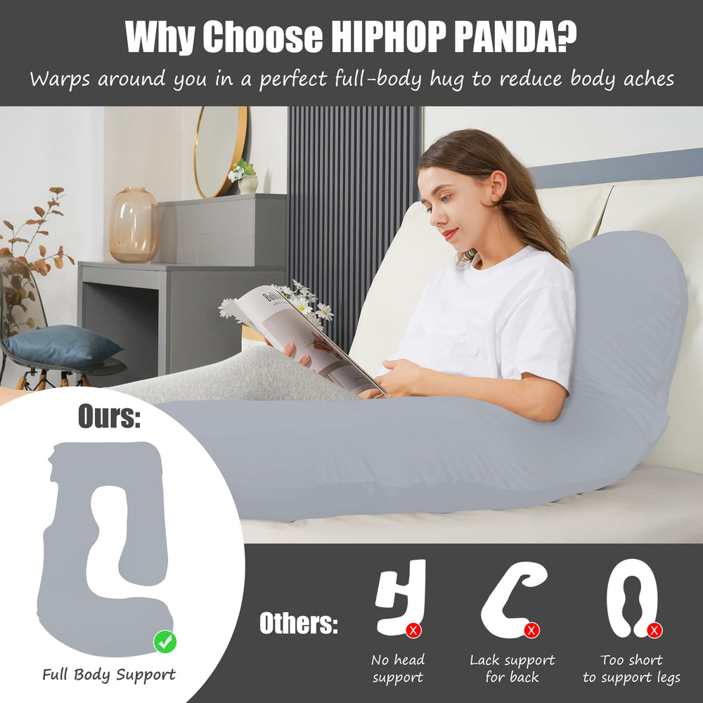 HIPHOP PANDA pregnancy pillow in side-sleep position showing bump-friendly comfort.