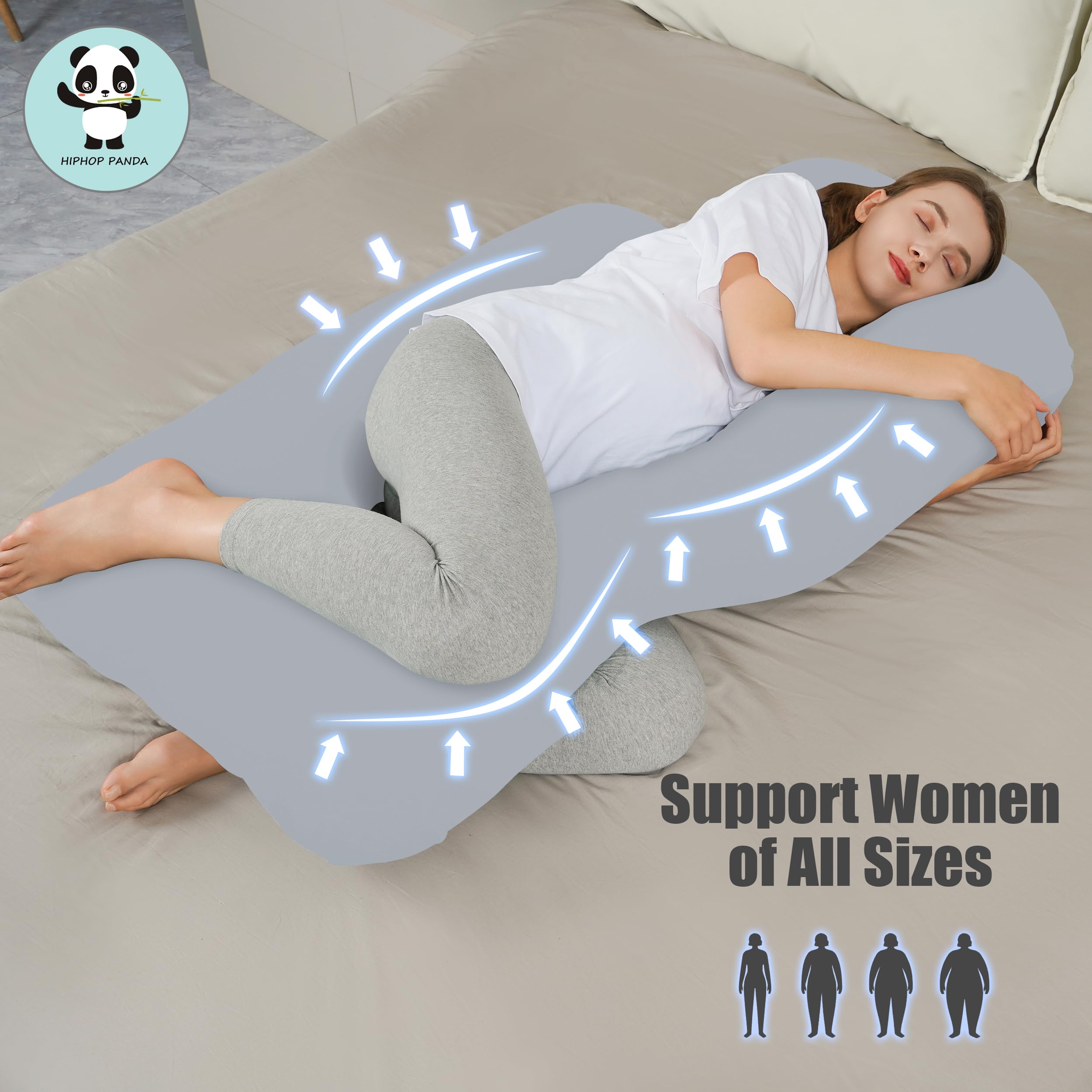 HIPHOP PANDA U-shape on bed demonstrating versatile lounging and back support.