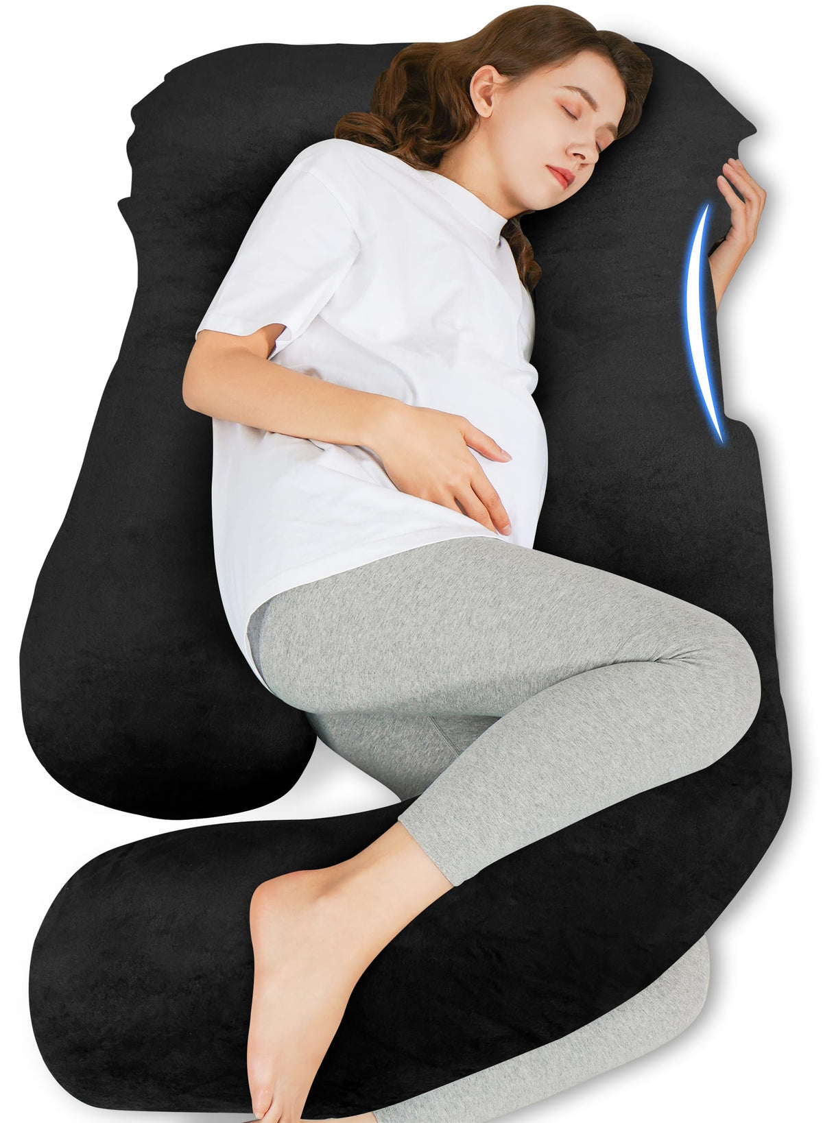 HIPHOP PANDA U-Shaped Pregnancy Pillow full view supports head to belly for restful sleep
