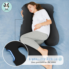 HIPHOP PANDA U-shaped pillow 57-inch length emphasizes full-room coverage for large beds.