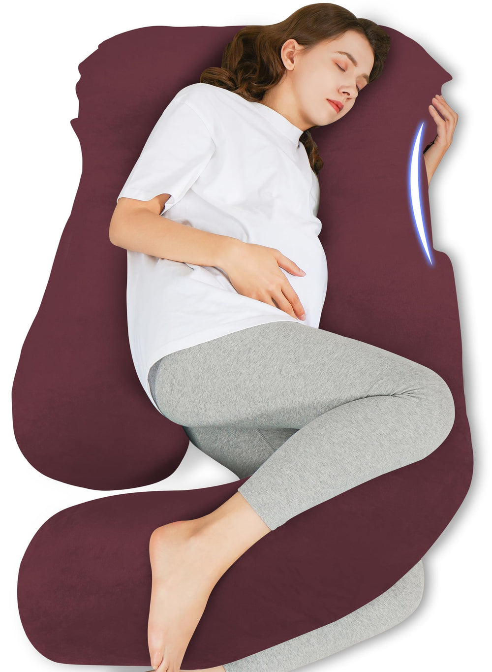HIPHOP PANDA U-shaped pregnancy pillow in burgundy supports full-body comfort for restful sleep.