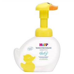 HiPP Baby Foam Bath duck pump bottle provides gentle cleansing for sensitive baby skin.