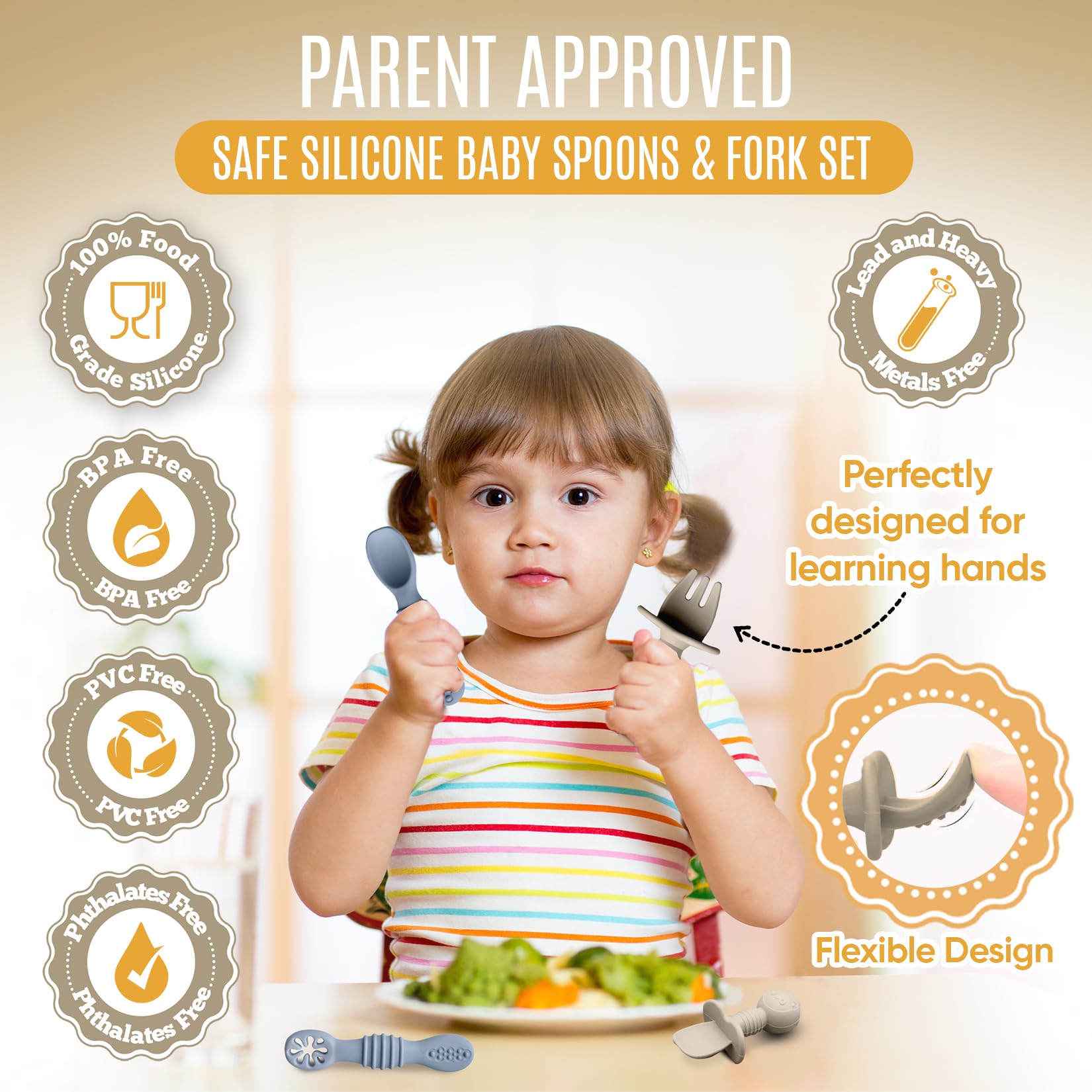 HippoBaby infant pre-stage spoon with guard shown for gentle gum contact.