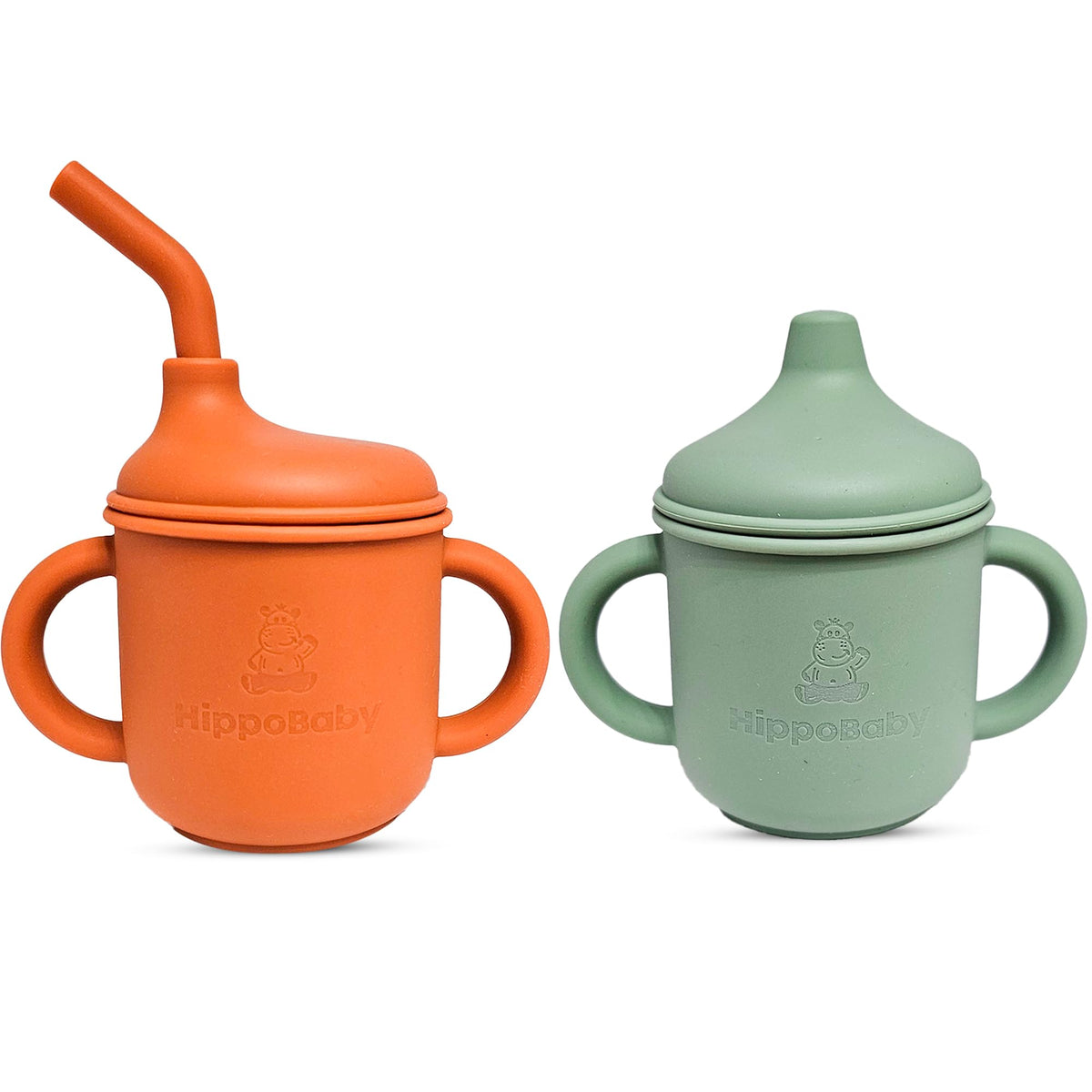 HippoBaby silicone transition sippy cup 5oz with handles, easy grip for little hands during weaning.
