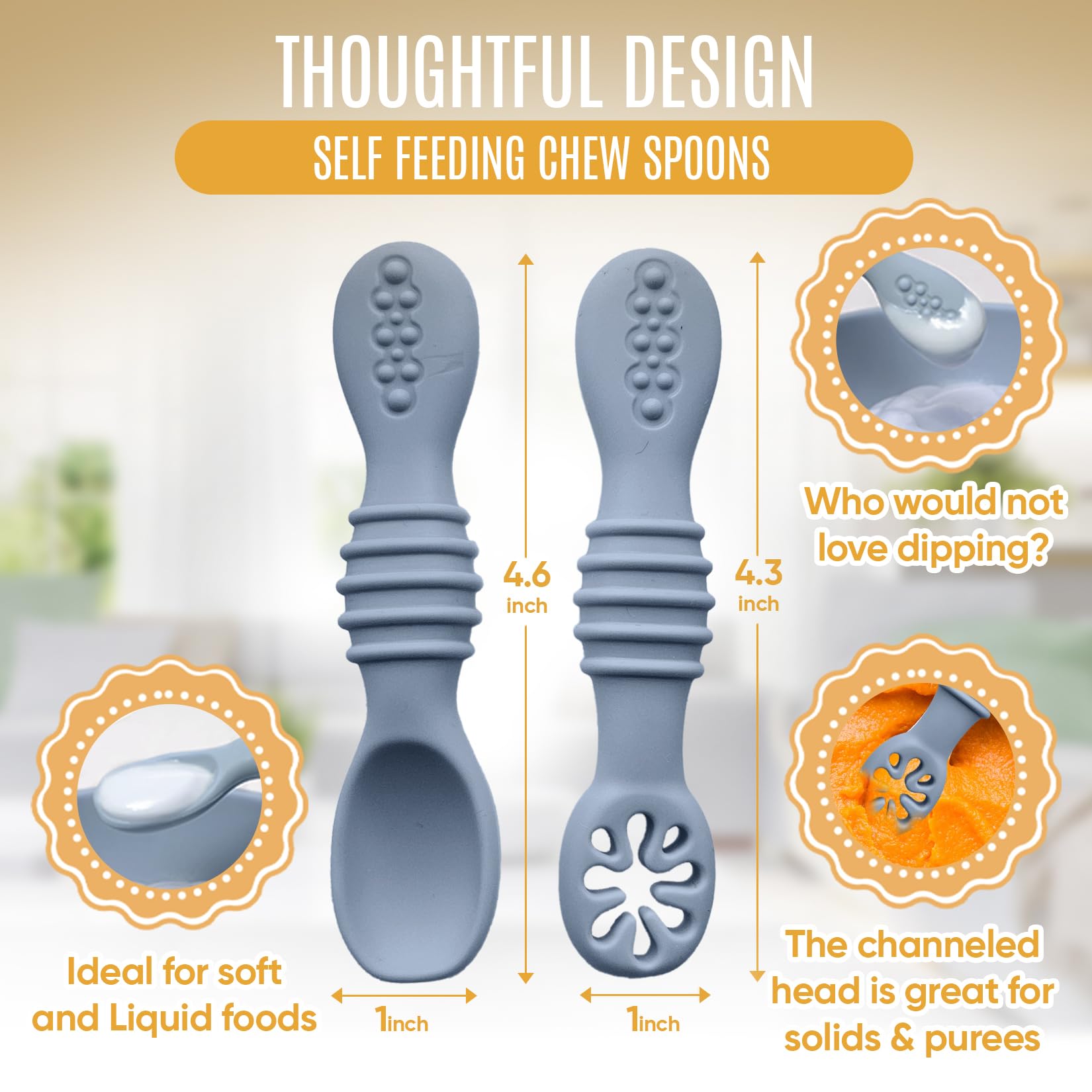 HippoBaby Stage-1 spoon highlights curved edge for scooping soft foods.