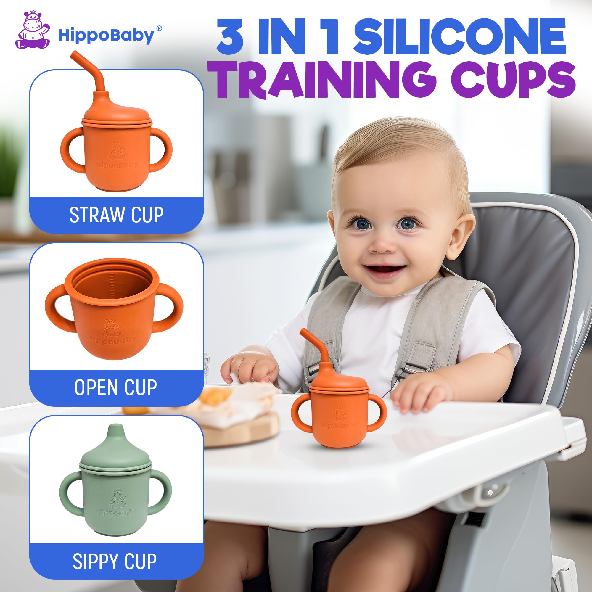 HippoBaby two-cups set, great for baby-led weaning and siblings sharing.