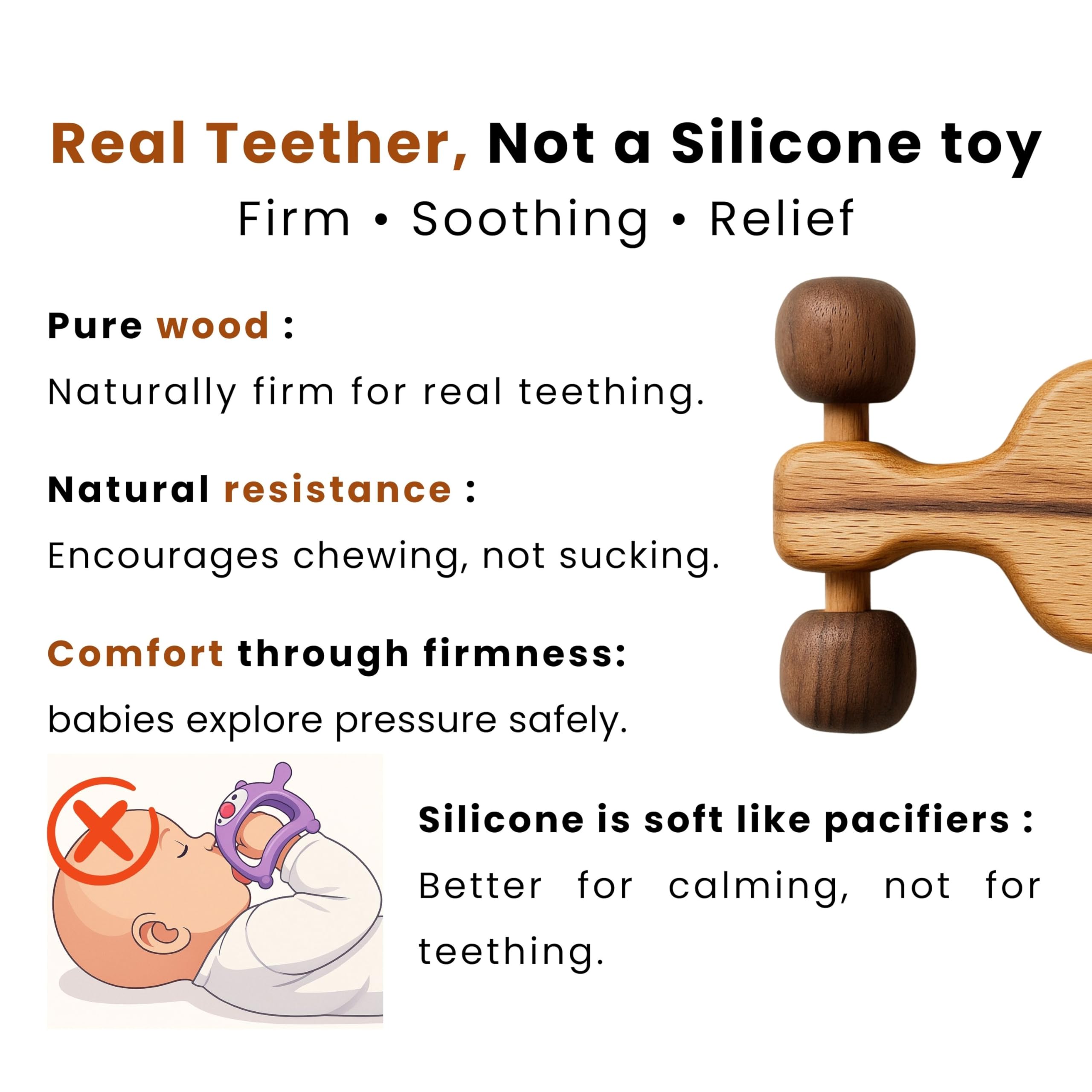 HippoToys natural hardwood teether close-up safe gum relief