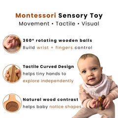 HippoToys wooden rattle producing soft tones for auditory development