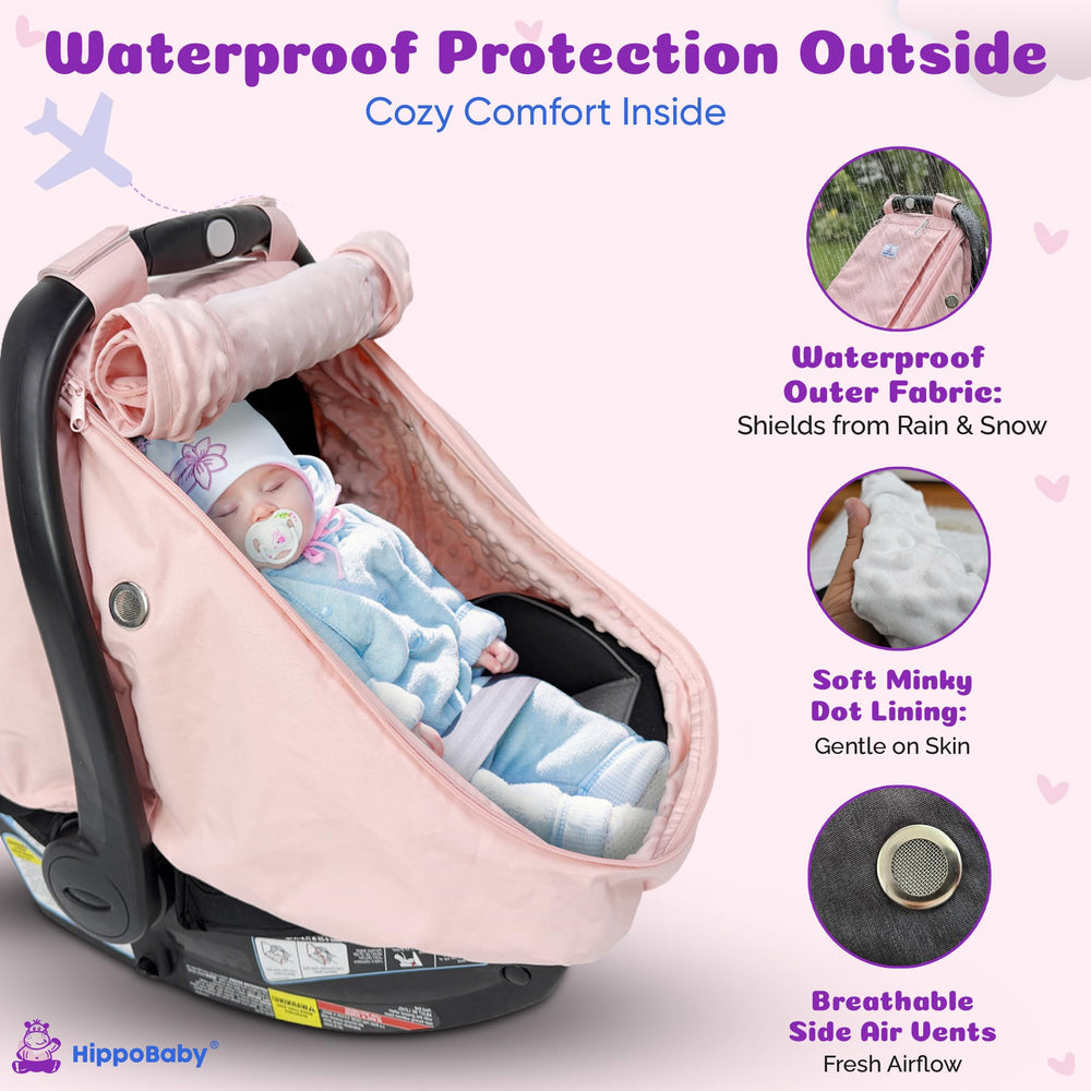 HippoBaby all-weather protection showcases full coverage against sun, wind, and rain.
