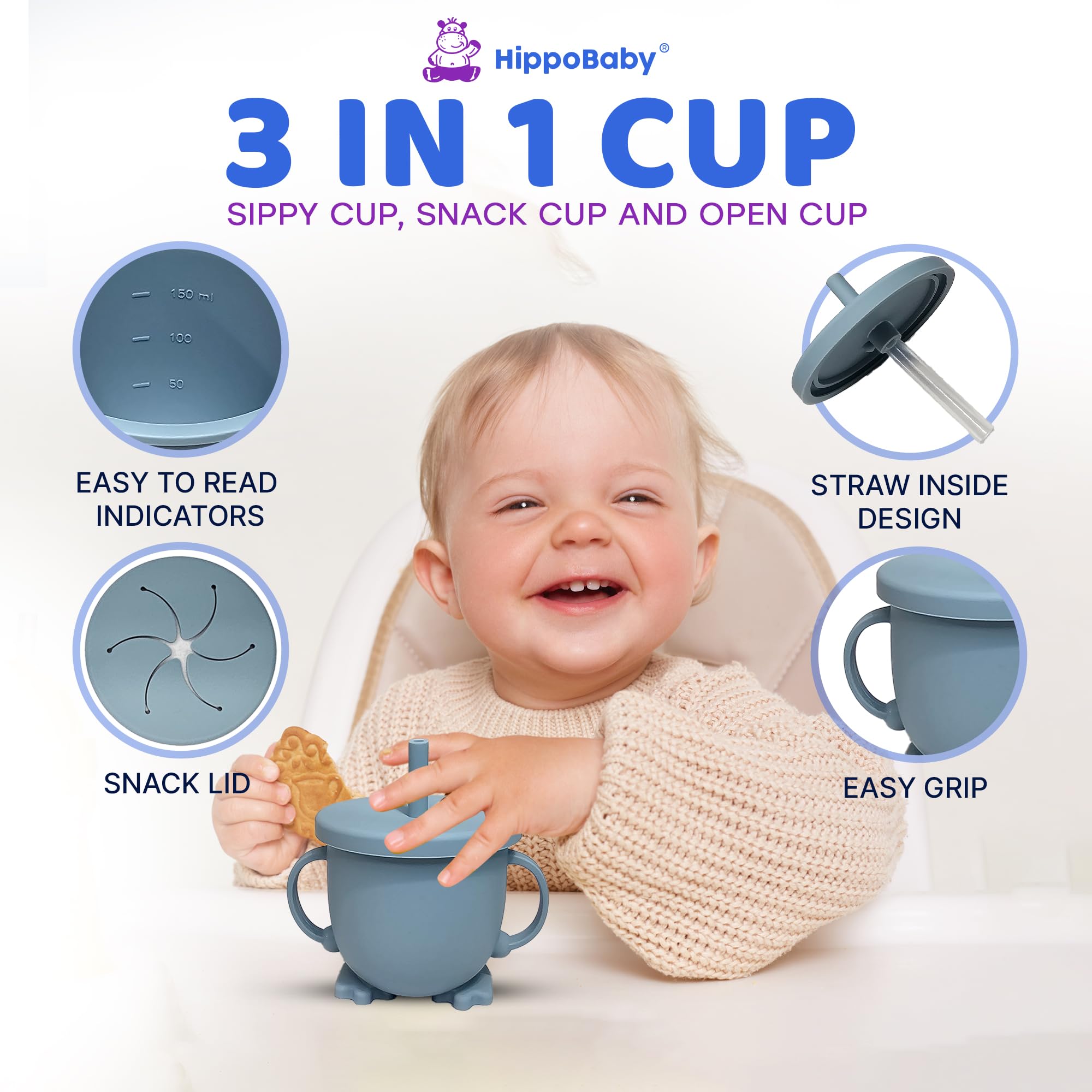 HippoBaby baby spoon and fork set for gentle, independent meals.