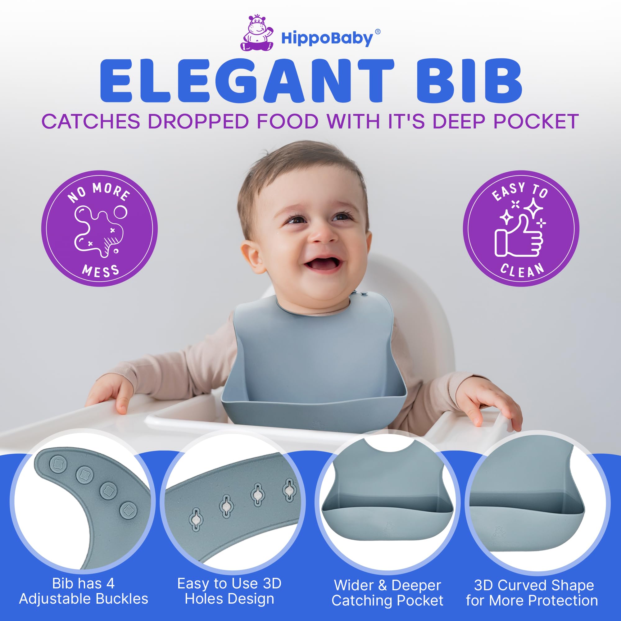 HippoBaby feeding spoon designed for tiny hands and soft gums.