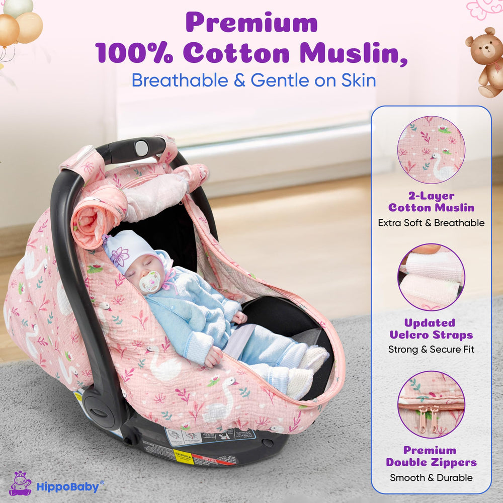 HippoBaby car seat cover folds compactly ideal for diaper bags and travel.