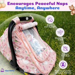 HippoBaby car seat cover peekaboo window keeps baby in view while shaded.