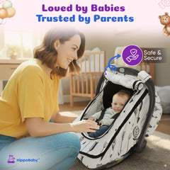 HippoBaby car seat cover sun shade canopy provides UPF 50+ protection and visibility.