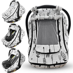 HippoBaby car seat cover sunshade provides UPF 50+ protection for sunny car rides.