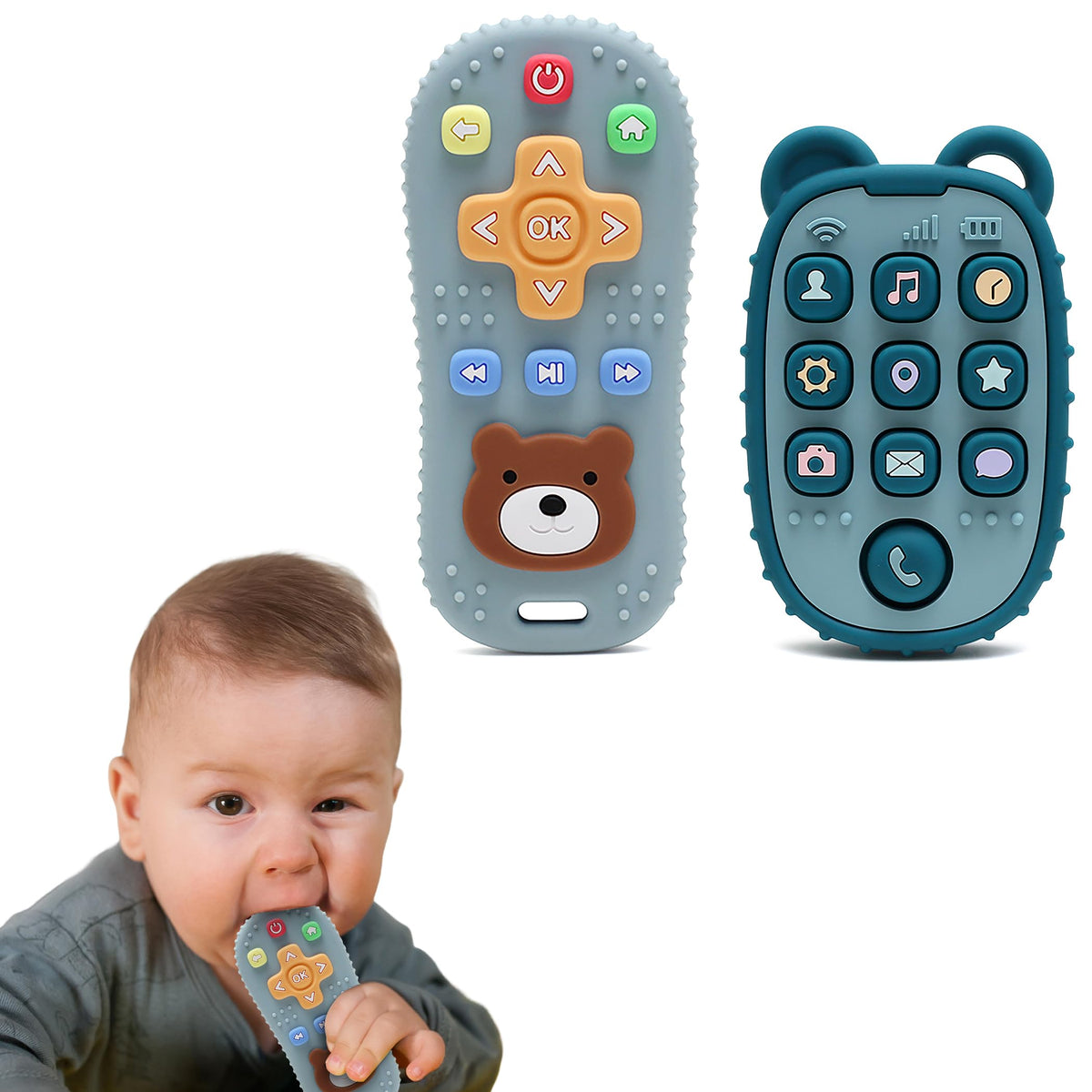 HippoBaby remote teether blue, soothes gums during teething