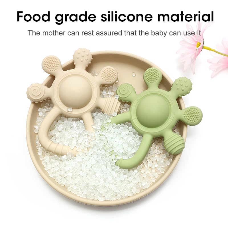 HippoBaby sensory toy teether green demonstrates gentle stimulation for early exploration.