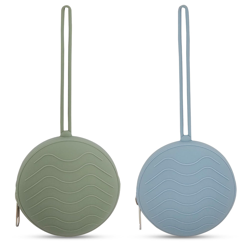 HippoBaby silicone pacifier holder case 2-pack in pastel colors keeps pacifiers organized on the go.