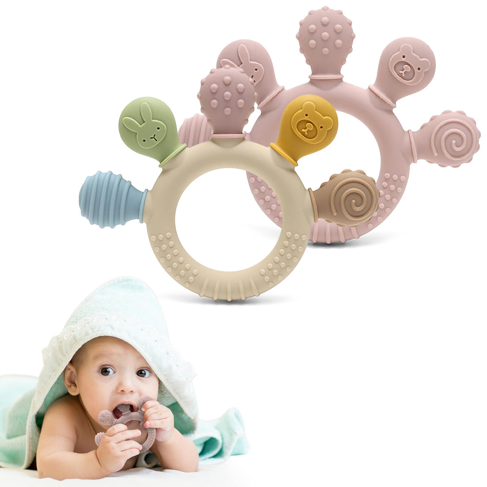 HippoBaby silicone teether palm-design soothes gums on the go.