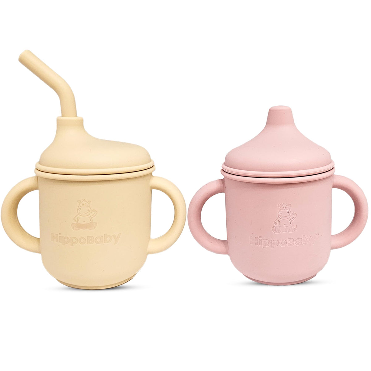 HippoBaby silicone transition sippy cup with handles aids little hands in independent drinking